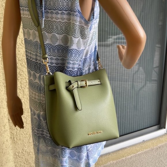 Michael Kors Emilia Small Bucket Bag Messenger Leather Light Sage - Picture 11 of 16